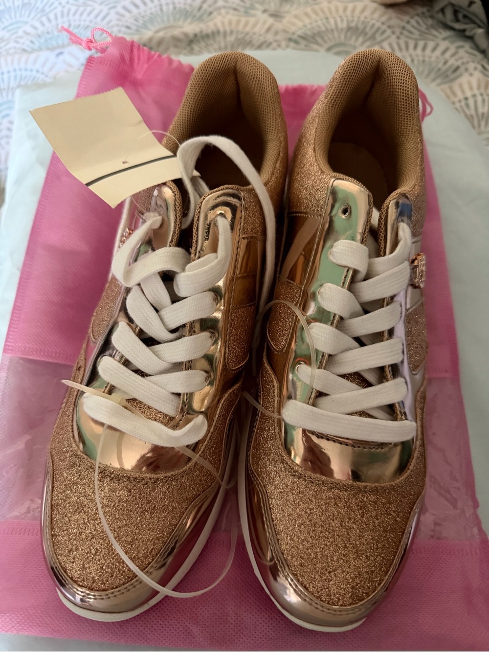 Women’s G by Guess Rose Gold Glitter & Metallic Platform Sneakers size 10 medium